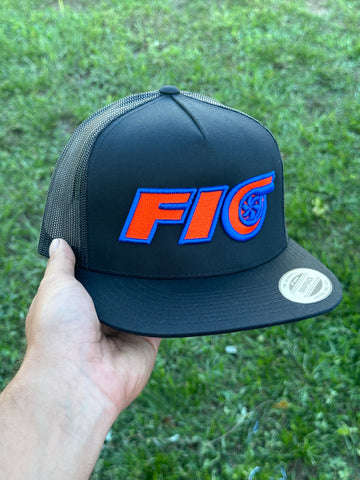 Fio 5 Panel Flat Brim Hat (Blue/Orange)